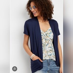 Maurices Sz 0 Open Front Short Sleeve Cardigan - Navy